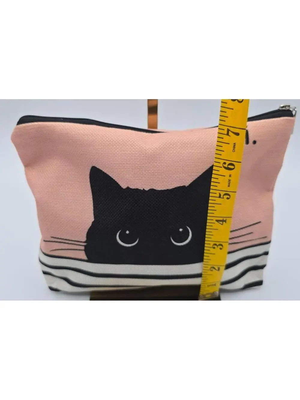 Cute Pink White and Black Cat Print Canvas Zipper Pouch/Makeup Bag